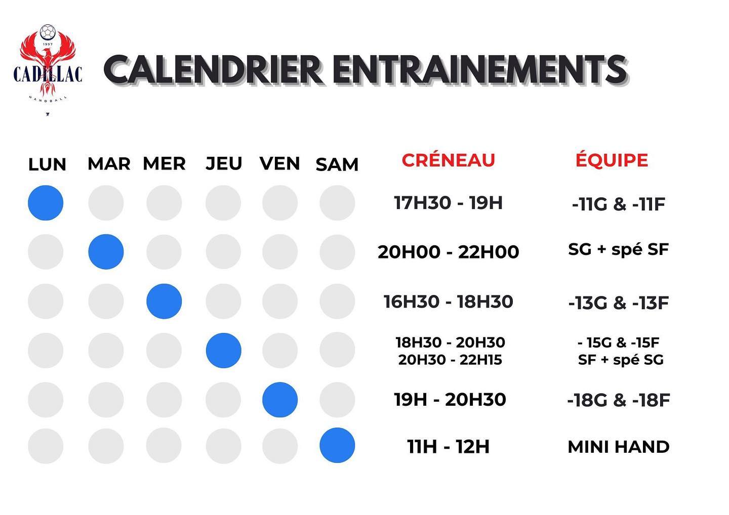 Rentrée UAC calendrier des entrainements - Union Athlétique Cadillacaise